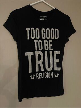 True Religion medium Black Short-Sleeve Tee Silver Rhinestone Graphic rayon y2k